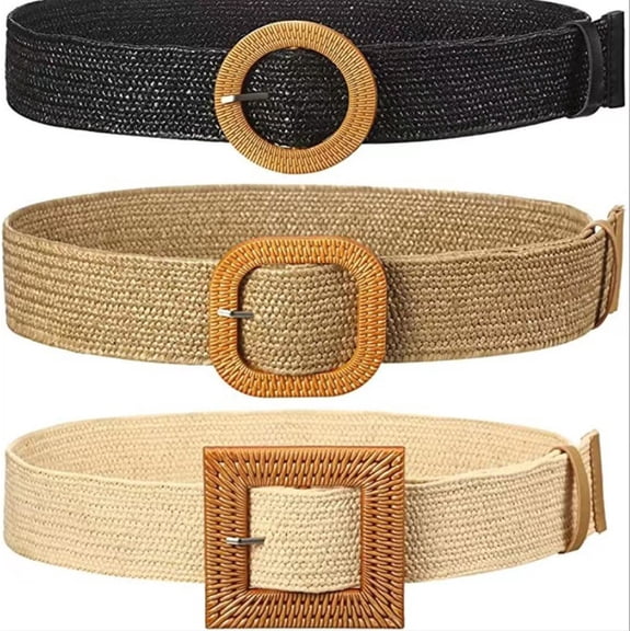 1/3/4 Pieces Straw Woven Elastic Waist Belt for Women Bohemian Dress Braided Belt
