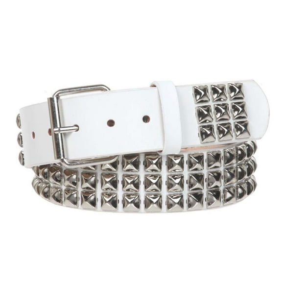 1 3/4" Snap On Three Row Punk Rock Star Metal Silver Studded Solid Leather Belt