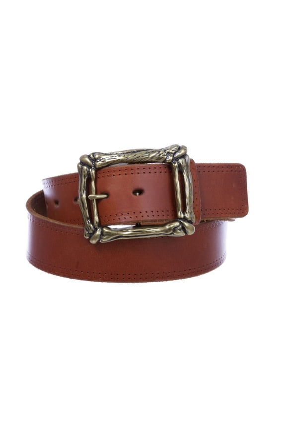 1 3/4" Snap on Cowboy Curved Bone Vintage Cowhide Thick Leather Casual Jean Belt
