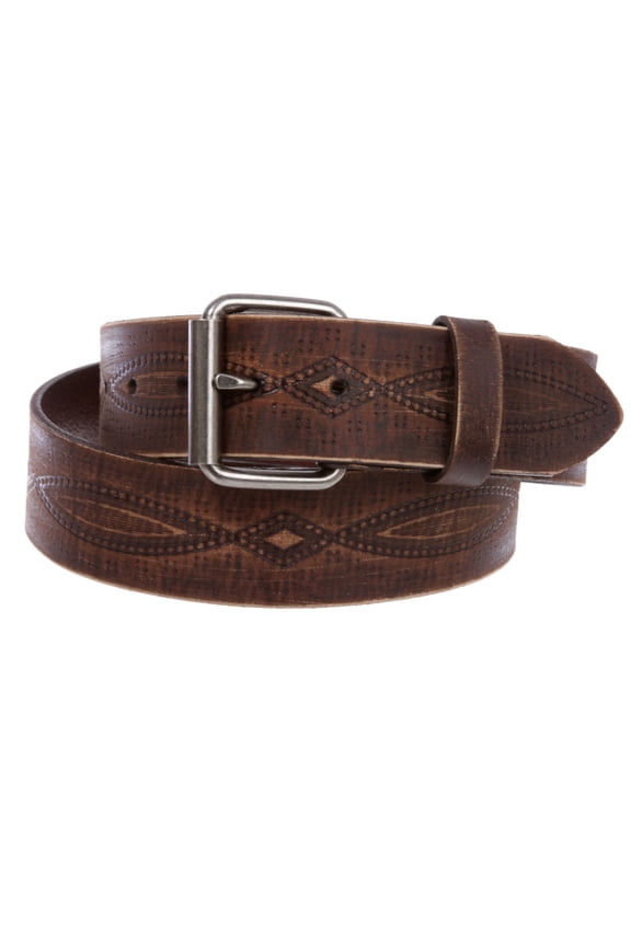 1 3/4" snap on Embossed Vintage Cowhide Thick Leather Casual Jean Belt