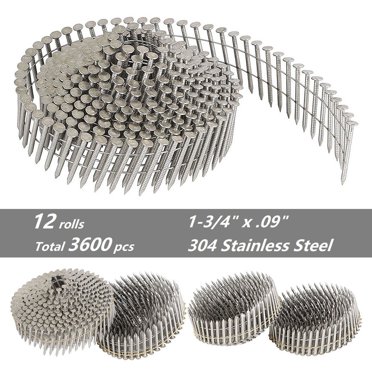 3600pcs 1-1/2″ X .09″ Ring Shank Stainless Steel Siding Nails – 15 Degree Wire Coil – Flat Head – Thomletha