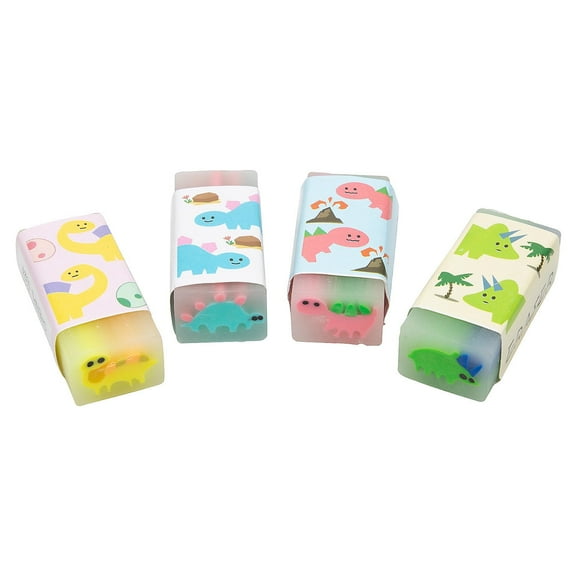 1 3/4" x 1/2" Transparent Multicolored Dinosaur Vinyl Erasers - 24 Piece