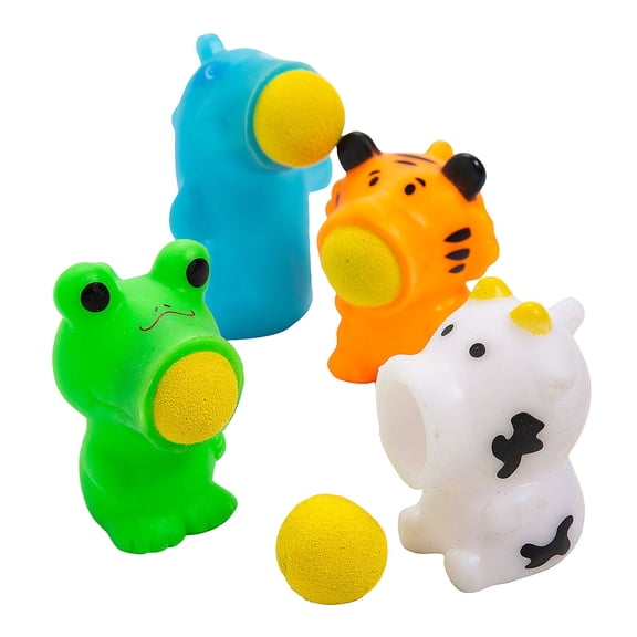 1 3/4" x 2 1/4" Mini Bright Color Animal Ball Popper Toys - 12 Pieces
