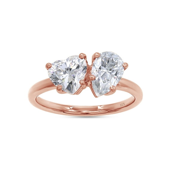 1 3/4CT 6.5MM Heart Shape & 8X5MM Pear Cut Lab Created Moissanite Diamond Toi Et Moi 2-Stone Engagement Wedding Ring For Women In 14K Rose Gold Over Sterling Silver(G-H /VVS1, 1.75 Cttw)-