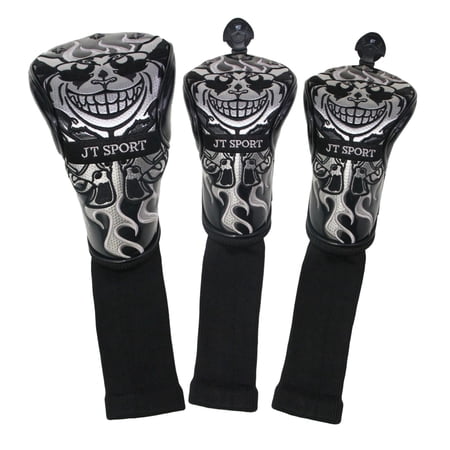 1 3 5 Golf covers for head Skull Embroidery PU with Nylon - Black
