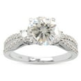thumbnail image 1 of 1 3/5 ct. t.w Center 7MM Round Cut Lab Created Moissanite Diamond Split Shank 3-Stone Engagement Ring In 10K Solid White Gold For Women(G-H Color, VVS1 Clarity, 1.60 Cttw)-5.5, 1 of 7