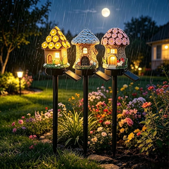 1/3/6/12PCS Solar Fairy-Tale Mushroom Cottage Garden Light, Waterproof LED Outdoor Mushroom House Statue Decor Lamp, Simple Tool-Free, Auto On/Off Landscape Pathway Light for Yard Patio Lawn