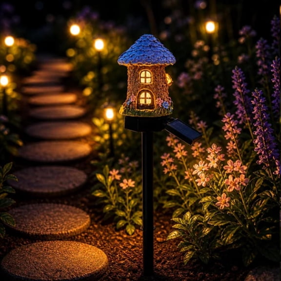 1/3/6/9 PCS Solar Fairy-Tale Mushroom Cottage Garden Light Waterproof Resin Outdoor Pathway Landscape Decor Whimsical Toadstool Statue House for Patio Yard Lawn Flower Bed Walkway Ornament (F)