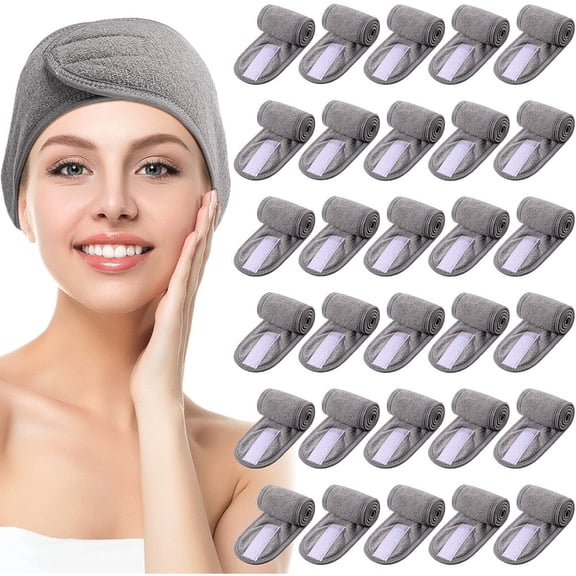 1/3/6 Pack Spa Headband Facial Esthetician Hair Wrap for Women Adjustable Makeup Sports Shower Stretch Towel with Tape(Gray)