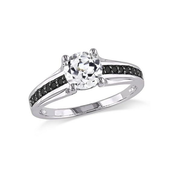 1 3/8 Carat (Ctw) Lab-Created White Sapphire Engagement Ring in Sterling Silver with Black Diamonds