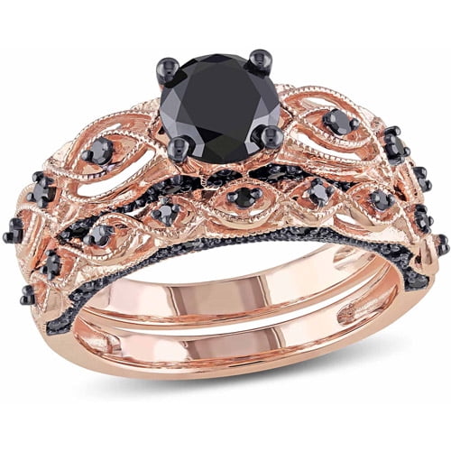 Rose gold black diamond bridal set Clearance