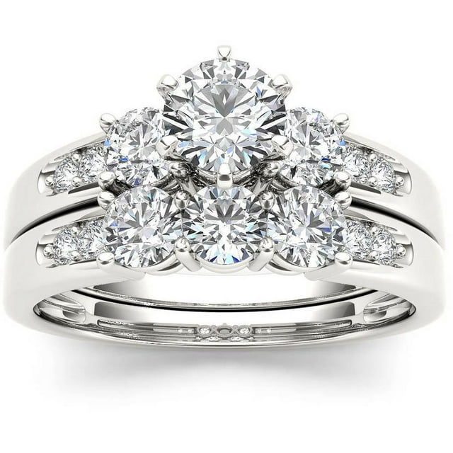 1-3/8 Carat T.W. Diamond Three-Stone 14kt White Gold Engagement Ring Set