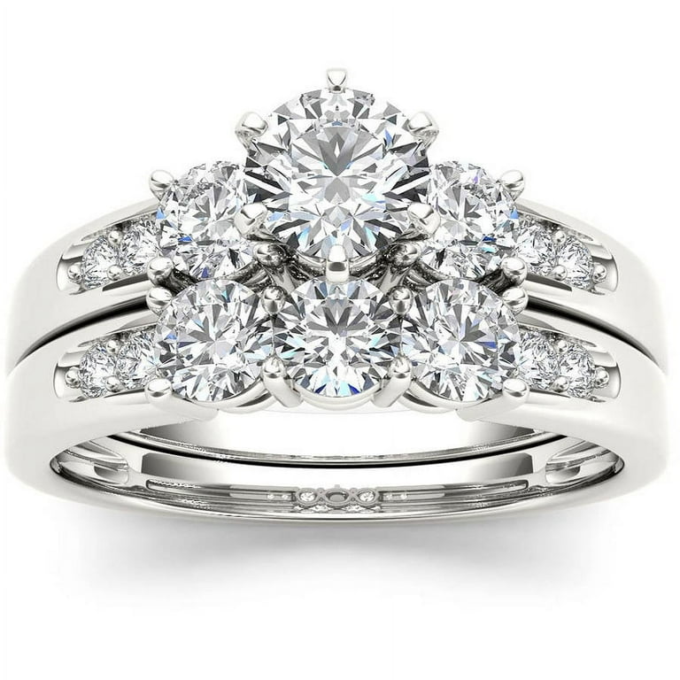 1-3/8 Carat Diamond Three-Stone 14kt White Gold Engagement