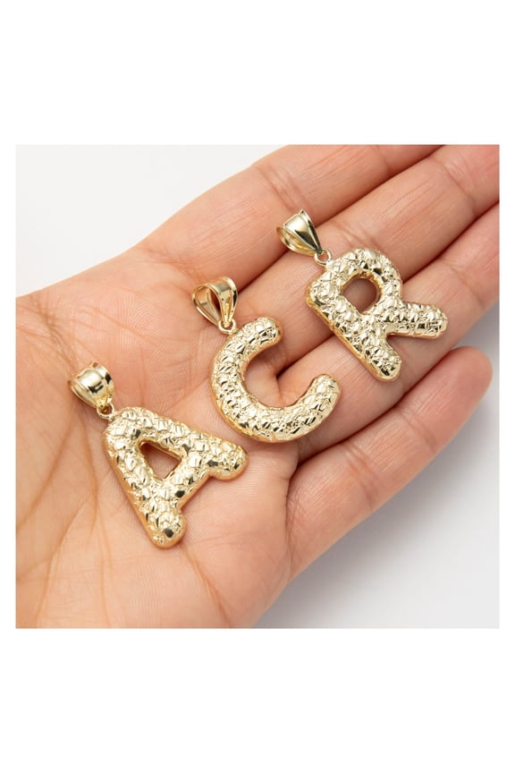 1 3/8" Nugget Design Bubble Initial Letter Unisex Adult Pendant 10K Yellow Gold, All Sizes - Goldum NYC