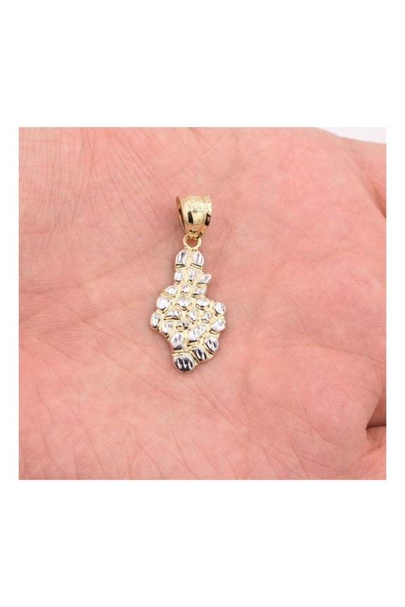 1 3/8" Diamond-Cut Nugget Unisex Adult Pendant Real 10K Yellow White Gold, 1.30 Gr - Goldum NYC