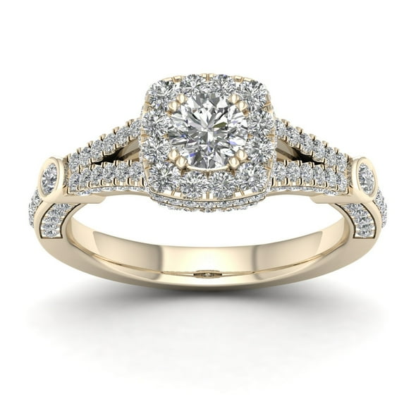 1 3/8Ct TDW Diamond 14k Yellow Gold Halo Engagement Ring