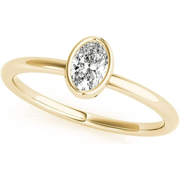 1/3 CT. Certified Oval Diamond Bezel-Set Solitaire Engagement Ring in 14K Gold H-I / VS2-SI1) / from our Luxury Collection