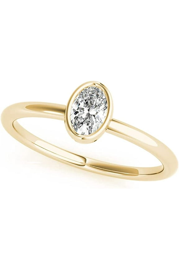 1/3 CT. Certified Oval Diamond Bezel-Set Solitaire Engagement Ring in 14K Gold H-I / VS2-SI1) / from our Luxury Collection