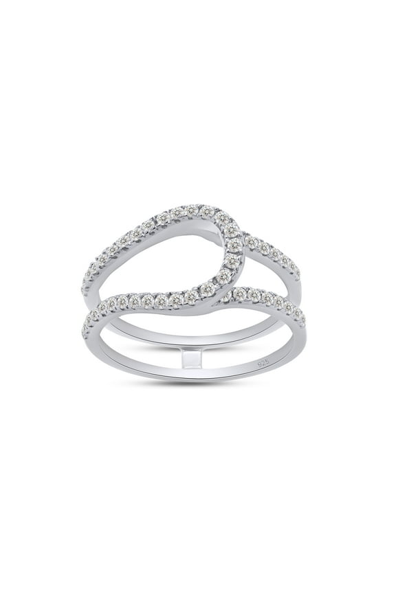 1/3 CT Round Cut White Cubic Zirconia Enhancer Curve Guard Ring In 14K White Gold Plated 925 Sterling Silver (Color: White, Clarity: VVS1-VVS2, 0.33 Cttw) -7