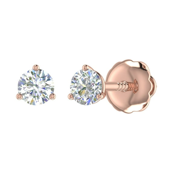 1/3 Carat 3-Prong Martini Style Diamond Stud Earrings with Screw Back in 14K Rose Gold (SI1-SI2 Clarity)