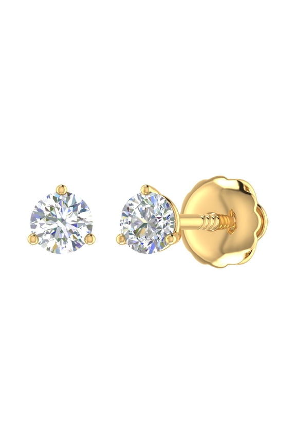 1/3 Carat 3-Prong Martini Style Diamond Stud Earrings with Screw Back in 14K Yellow Gold (SI1-SI2 Clarity)