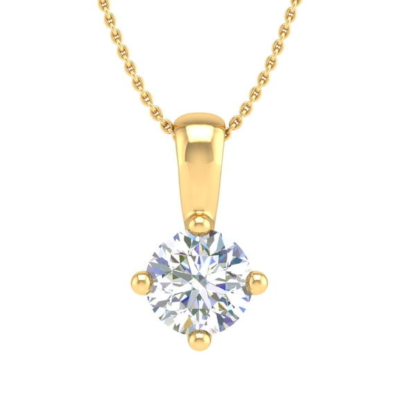 1/3 Carat 4-Prong Set Diamond Solitaire Pendant Necklace in 14K Yellow Gold (Silver Chain Included) - IGI Certified