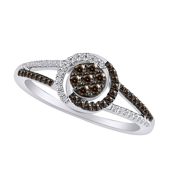 AFFY 1/3 Carat Champagne & White Natural Diamond Swirl Split Shank Engagement Ring 10k Solid White Gold (I2-I3 Clarity, 0.33 Cttw) Ring Size-10.5