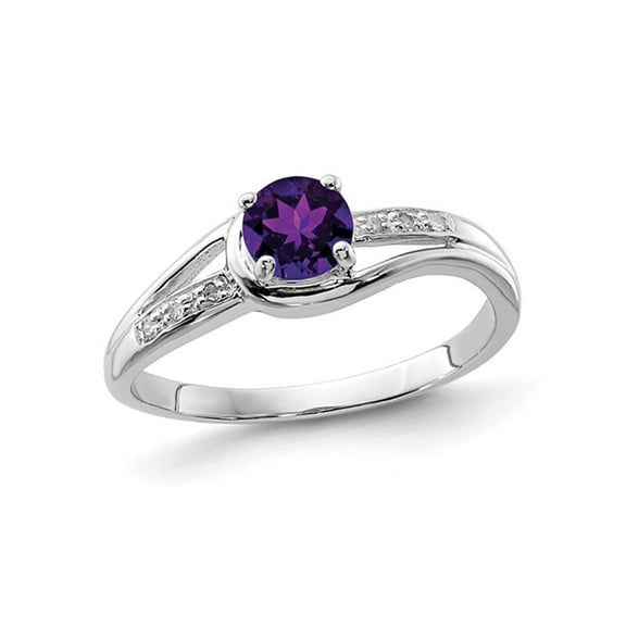1/3 Carat (Ctw) Amethyst Ring in Sterling Silver with Diamond Accent for Women
