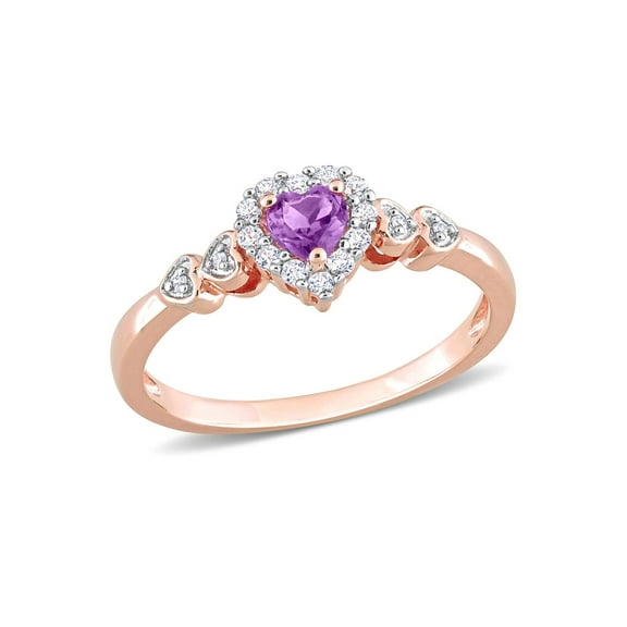 1/3 Carat (Ctw) Amethyst and Lab-Created White Sapphire Heart Ring in Rose Sterling Silver