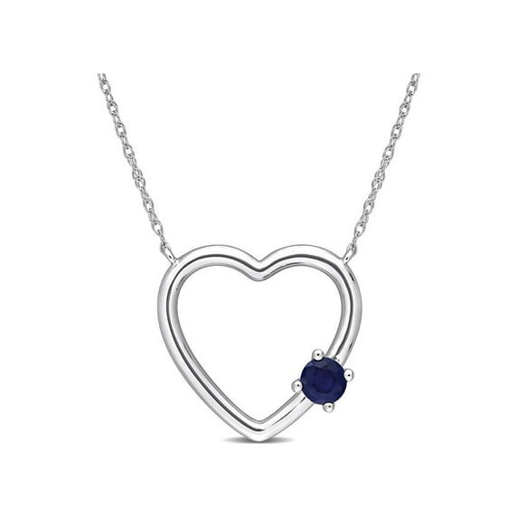 1/3 Carat (Ctw) Blue Sapphire Open Heart Pendant Necklace in 10K White Gold with chain for Women