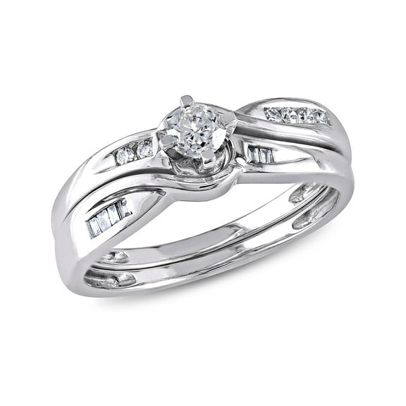 1/3 Carat (Ctw Color H-I Clarity I2-I3) Diamond Engagement Ring & Wedding Band Wedding Set in 10K White Gold for Women