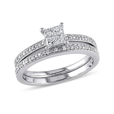 1/3 Carat (Ctw Color H-I Clarity I2-I3) Princess Cut Diamond Engagement Ring & Wedding Band Set in 10K White Gold