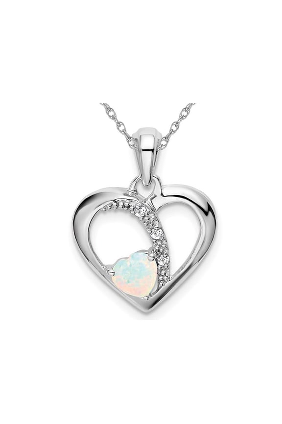 1/3 Carat (Ctw) Lab-Created White Opal Heart Pendant Necklace in 14K White Gold Sterling with Chain for Women