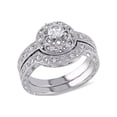 thumbnail image 1 of 1/3 Carat (Ctw) Lab-Created White Sapphire Bridal Engagement Ring and Wedding Band Set with Diamonds in Sterling Silver, 1 of 5