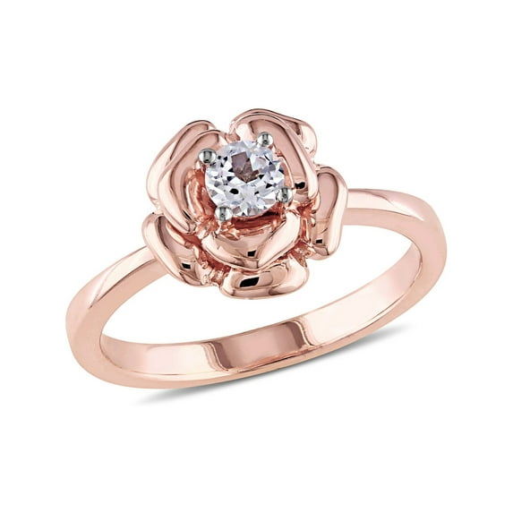 1/3 Carat (Ctw) Lab-Created White Sapphire Floral Ring Rose-plated Sterling Silver