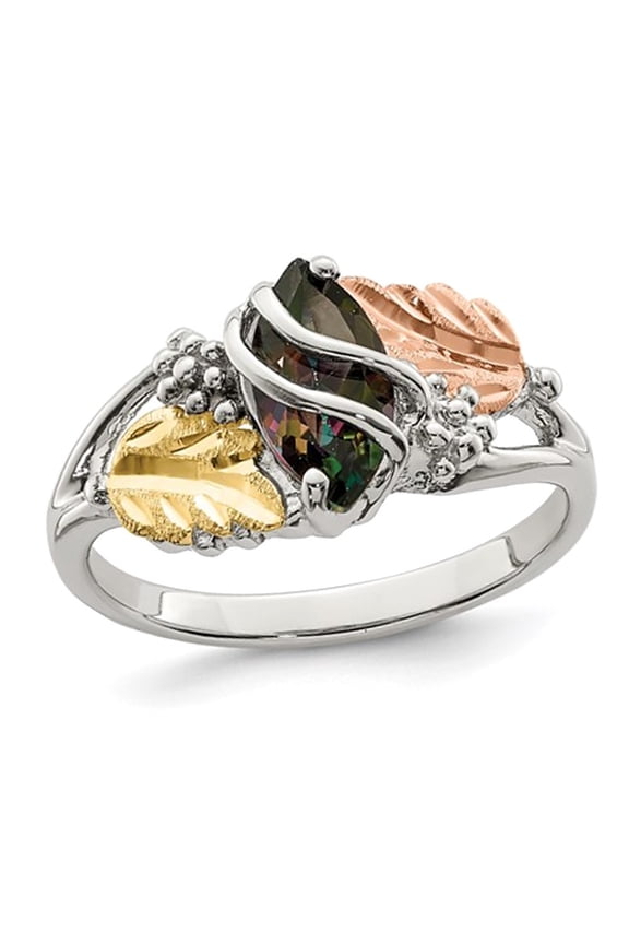 1/3 Carat (Ctw) Mystic Fire Topaz Leaf Ring in Sterling Silver