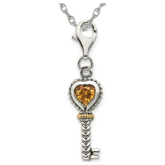 1/3 Carat (Ctw) Natural Citrine Key Heart Pendant Necklace in Sterling Silver with Chain for Women