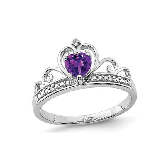 1/3 Carat (Ctw) Natural Heart Amethyst Promise Ring in Sterling Silver for Women