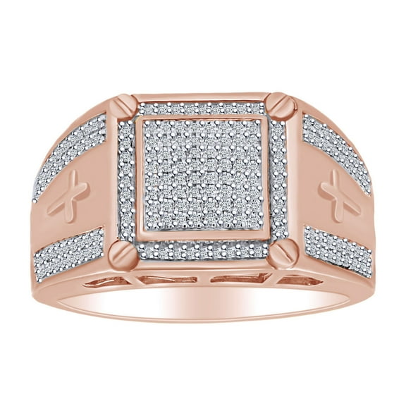AFFY 1/3 Carat (Ctw) Round Shape White Natural Diamond Men's Cross Ring 10k Solid Rose (0.33 Cttw) Ring Size-9