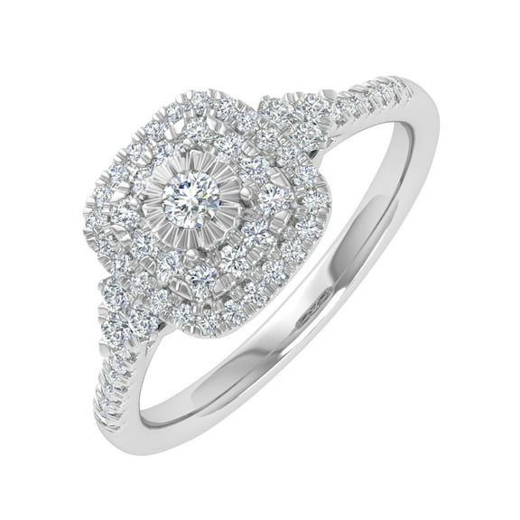 1/3 Carat Cushion Cut Halo Diamond Engagement Ring in 10K White Gold (Ring Size 7)