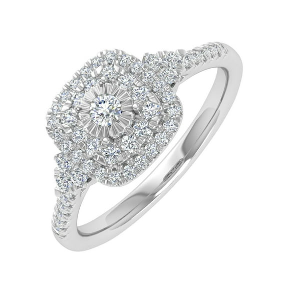 1/3 Carat Cushion cut Halo Diamond Engagement Ring in 10K White Gold - IGI Certified (Ring Size 5)