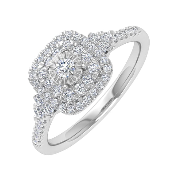 1/3 Carat Cushion cut Halo Diamond Engagement Ring in 10K White Gold - IGI Certified (Ring Size 5)