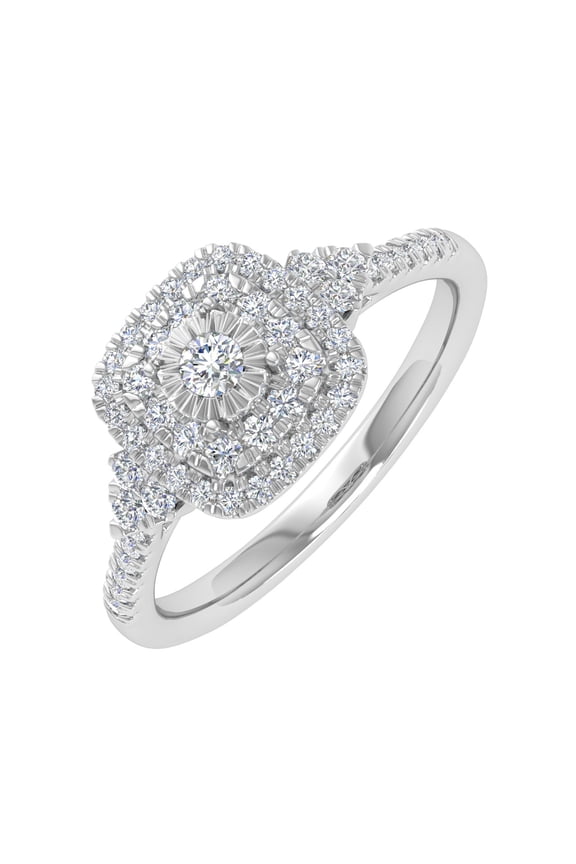 1/3 Carat Cushion cut Halo Diamond Engagement Ring in 10K White Gold (Ring Size 4.5)
