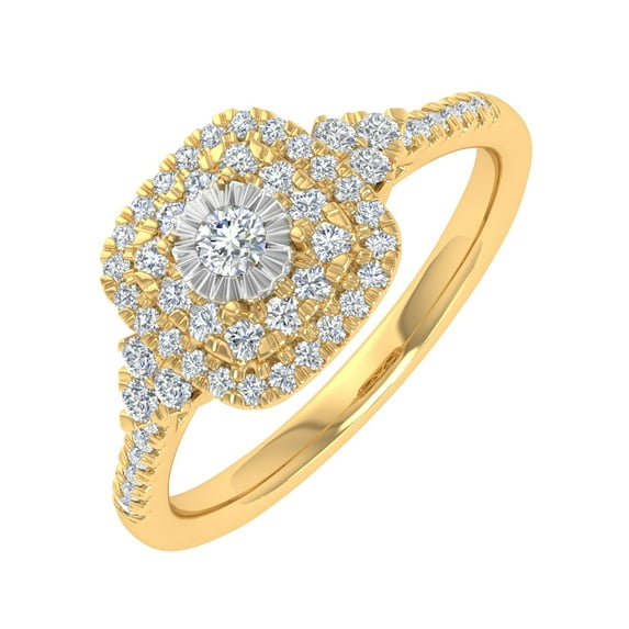 1/3 Carat Cushion cut Halo Diamond Engagement Ring in 10K Yellow Gold (Ring Size 9.5)