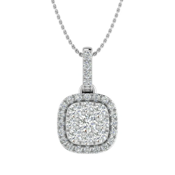 1/3 Carat Diamond Cushion Shaped Pendant Necklace in 14K White Gold (Silver Chain Included) (I1-I2 Clarity)