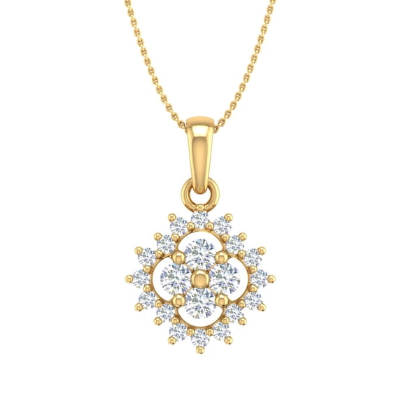 1/3 Carat Diamond Fashion Pendant Necklace in 14K Yellow Gold (Silver Chain Included) - IGI Certified (SI1-SI2 Clarity)