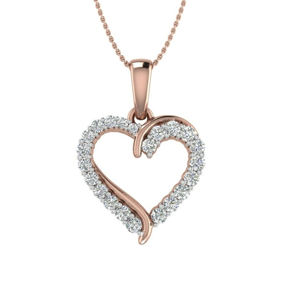 1/3 Carat Diamond Heart Pendant Necklace in 14K Rose Gold (Silver Chain Included) (I1-I2 Clarity)
