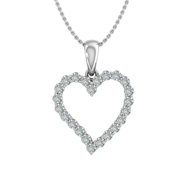 1/3 Carat Diamond Heart Pendant Necklace in 14K White Gold (Silver Chain Included) (I1-I2 Clarity)