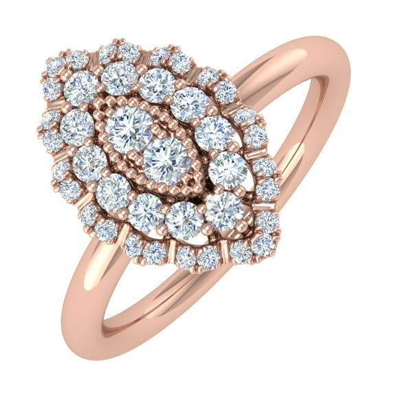 1/3 Carat Diamond Marquise-Shaped Ring in 14K Rose Gold (Ring Size 10.5) (I1-I2 Clarity) - IGI Certified