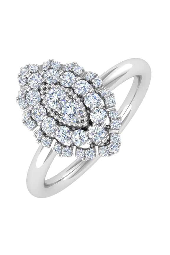 1/3 Carat Diamond Marquise-Shaped Ring in 14K White Gold (Ring Size 5) (I1-I2 Clarity) - IGI Certified